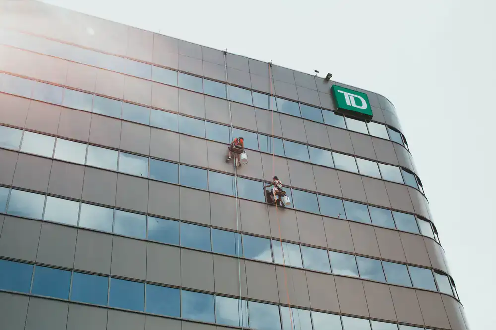 Commercial glass facade freshly washed